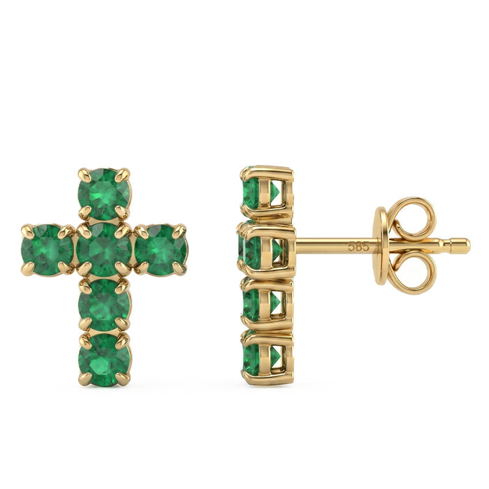 SPECIAL! .89ct G SI 14kt Yellow Gold Emerald Gemstone Cross Earrings