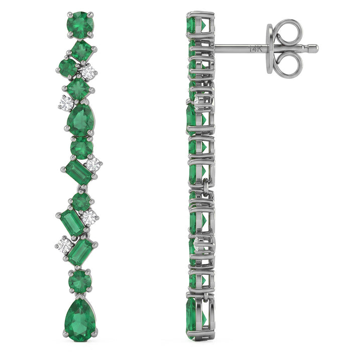 SPECIAL! 1.74ct G SI 14kt White Gold Diamond & Emerald Gemstone Drop Earrings