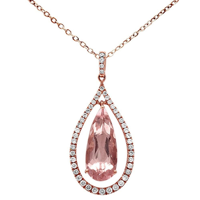 GEMSTONE CLOSEOUT! 4.04ct 14k Rose Gold Pear Shape Morganite Gemstone Pendant No Chain