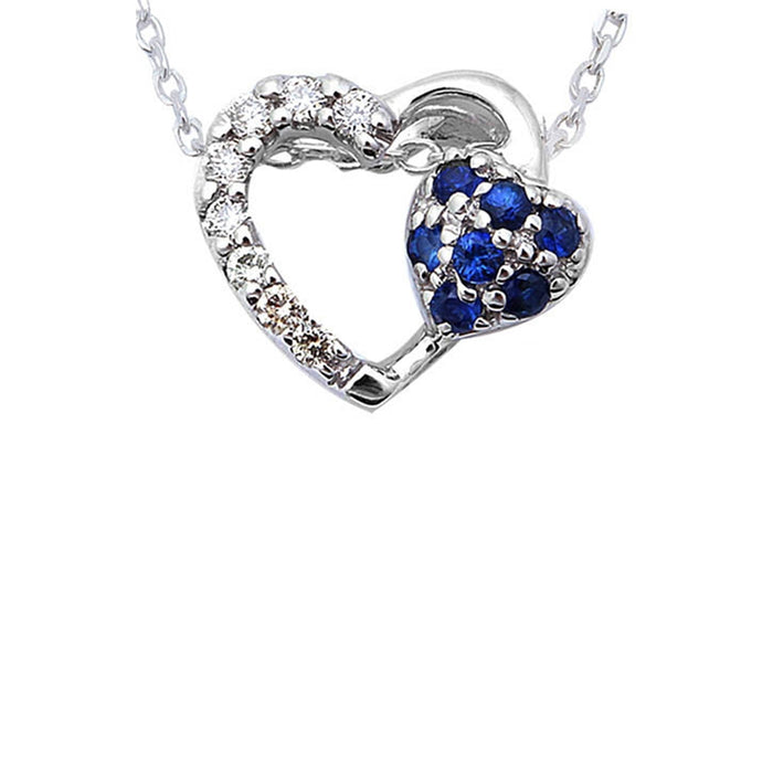 GEMSTONE CLOSEOUT! 14kt White Gold .12ct Heart Cut Diamond & Blue Sapphire Pendant