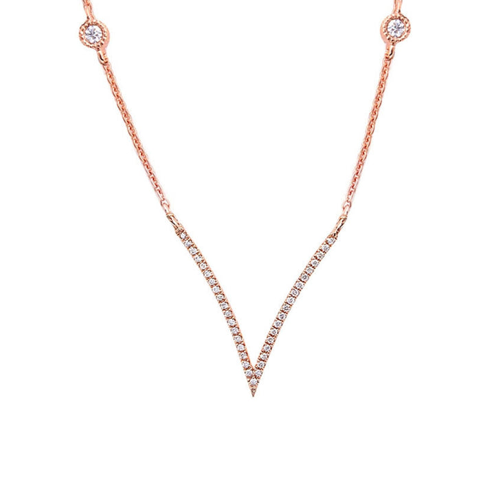 DIAMOND CLOSEOUT! .11ct V Cut Modern Diamond Pendant 14kt Rose Gold 17" Diamond Bezel Chain