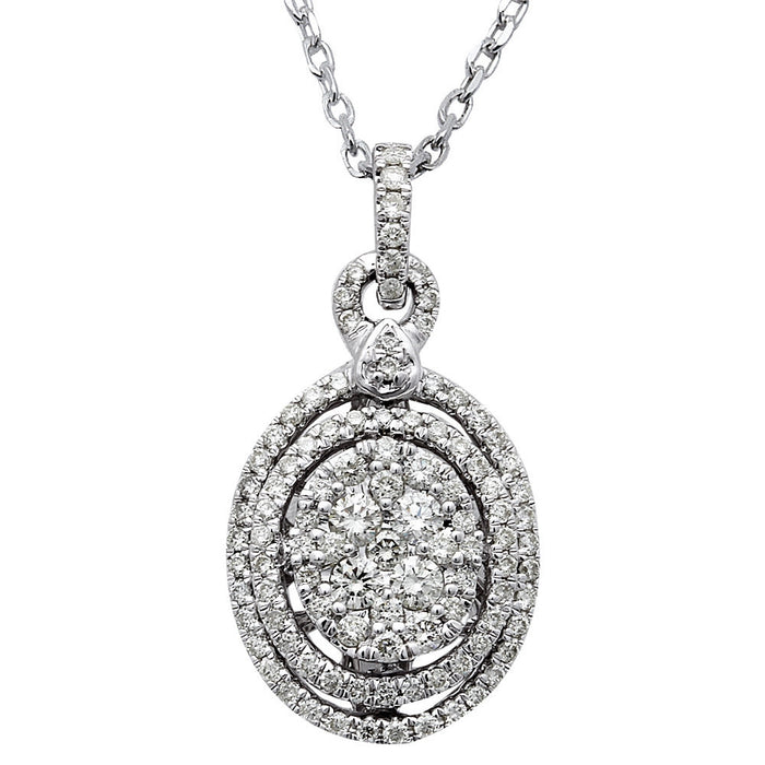 DIAMOND CLOSEOUT! 1.01ct Oval Diamond Halo Drop Necklace Pendant 14kt White Gold 18"