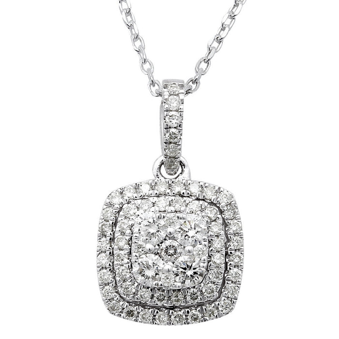 DIAMOND CLOSEOUT! .85ct Square Diamond Drop Dangle Necklace Pendant 14kt White Gold 18"