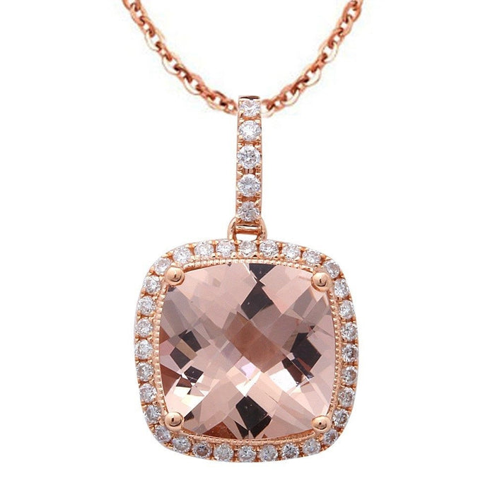 GEMSTONE CLOSEOUT! 2.91cts 14k Rose Gold Cushion Cut Morganite Gemstone & Diamond Pendant