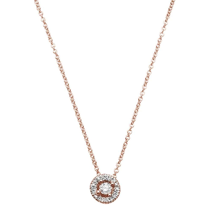 DIAMOND CLOSEOUT! .08ct 14kt Rose Gold Round Diamond Halo Drop Pendant 18" Necklace