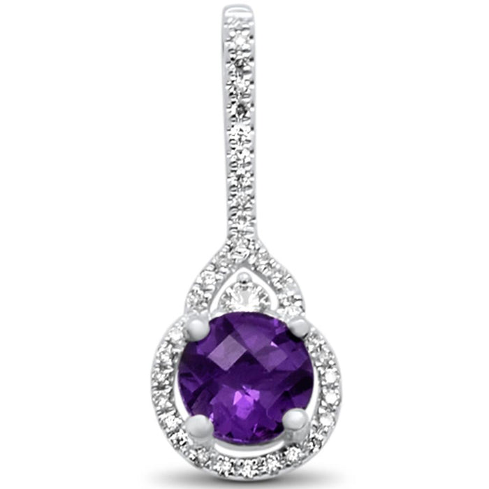 GEMSTONE CLOSEOUT! .81cts 14k White gold Round Amethyst & Diamond Designer Pendant