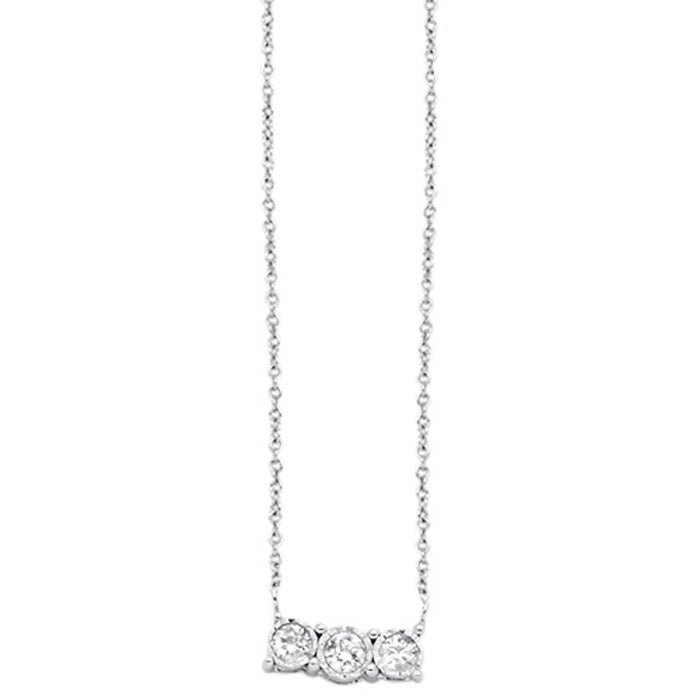 DIAMOND CLOSEOUT! .18cts 14kt White Gold Three Stone Round Diamond Pendant Necklace 18" Long