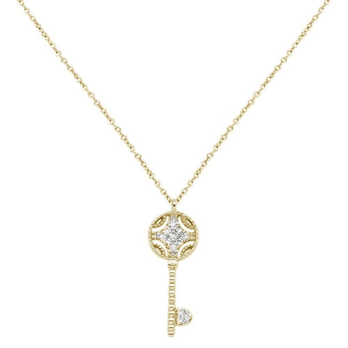 DIAMOND CLOSEOUT! .08cts 14kt Yellow Gold Round Diamond Key Pendant Necklace 18" Long