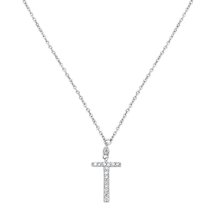 DIAMOND CLOSEOUT! .07cts 14kt White Gold Round Diamond Cross Pendant Necklace 18" Long