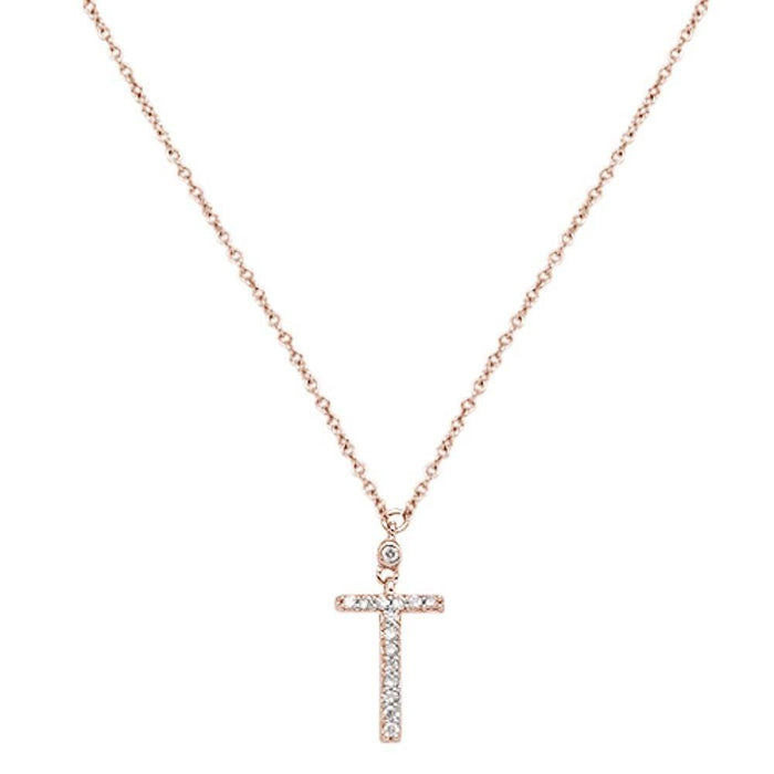 DIAMOND CLOSEOUT! .07cts 14kt Rose Gold Round Diamond Cross Pendant Necklace 18" Long