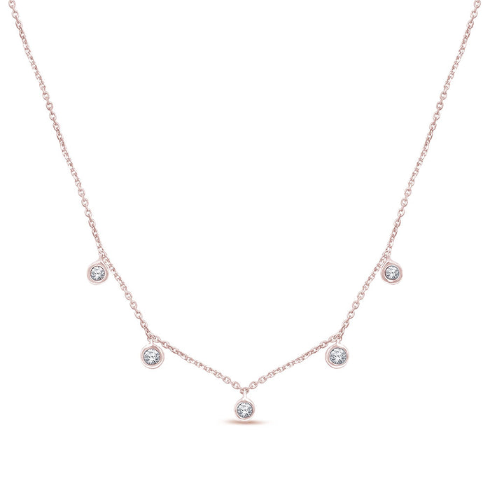 DIAMOND CLOSEOUT! .13cts 14kt Rose Gold 5 Round Diamond Pendant Necklace 18" Long