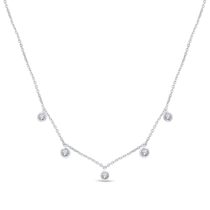 DIAMOND CLOSEOUT! .13cts 14kt White Gold 5 Round Diamond Pendant Necklace 16+2"ext Long