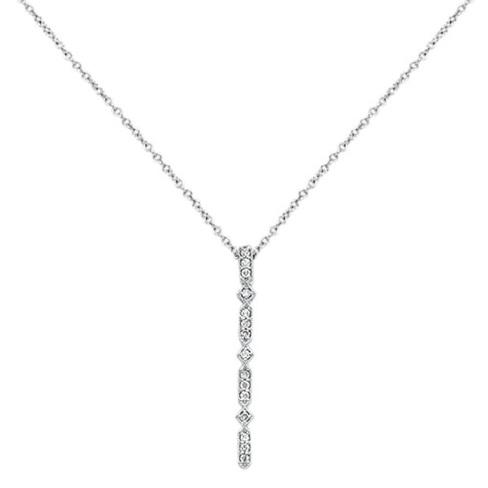 DIAMOND CLOSEOUT! .09cts 14kt White Gold Round Diamond Drop Lariat Pendant Necklace 18" Long
