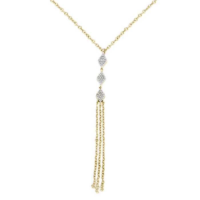 DIAMOND CLOSEOUT! .10cts 14kt Yellow Gold Round Diamond Drop Dangle Tassel Necklace 18" Long