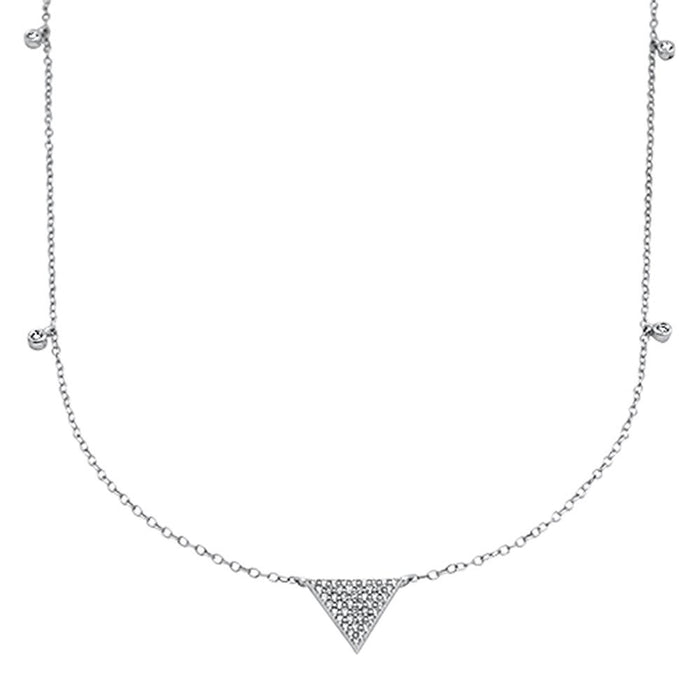 DIAMOND CLOSEOUT! .24cts 14kt White Gold Round Diamond Triangle Pendant Necklace 18" Long