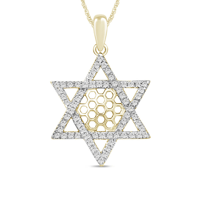 DIAMOND CLOSEOUT! .25ct 14k Yellow Gold Diamond Jewish Star of David Pendant Necklace 18"