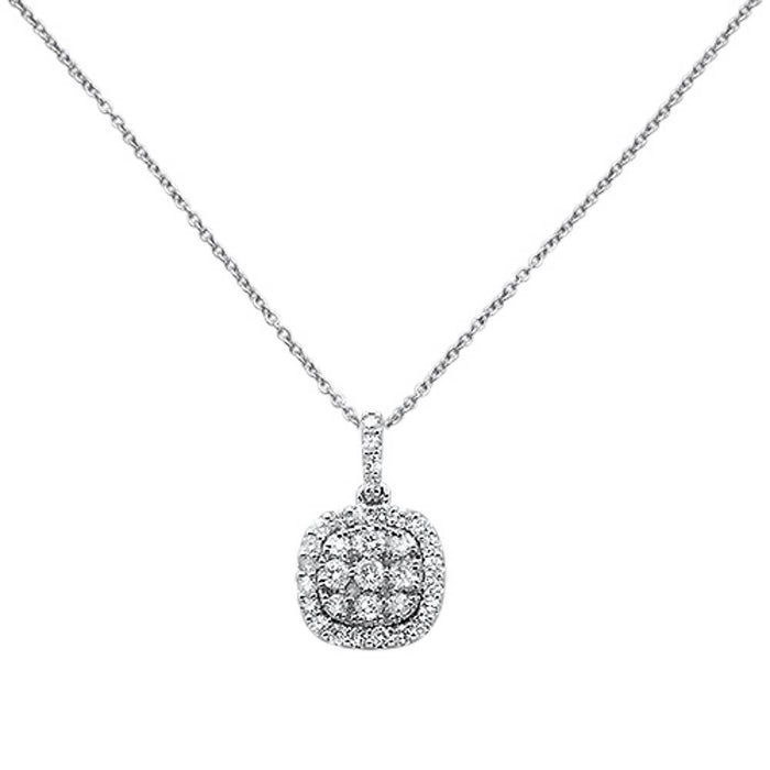 DIAMOND CLOSEOUT! .51ct 14k White Gold Diamond Square Antique Pendant Necklace 18" Long