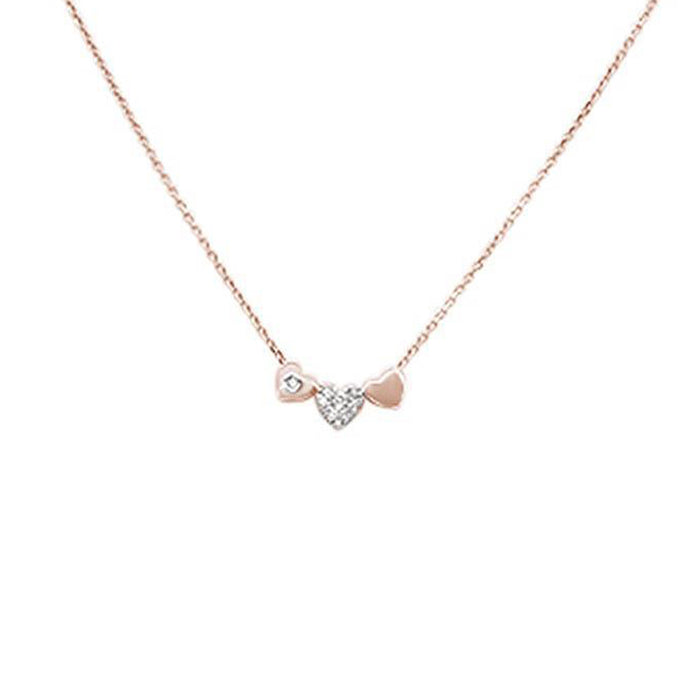 DIAMOND CLOSEOUT! .06ct G SI 14k Rose Gold Diamond Hearts Pendant Necklace 18" Long