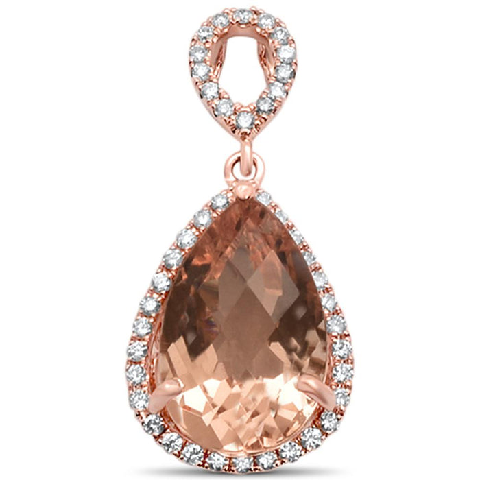 GEMSTONE CLOSEOUT! 2.46cts 14k Rose Gold Pear Shape Morganite & Diamond Designer Pendant