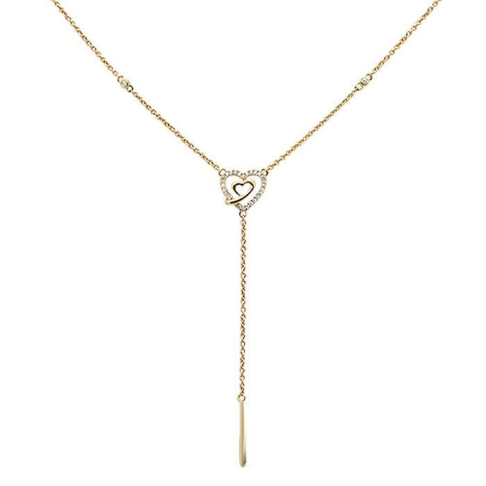 DIAMOND CLOSEOUT! .09ct 14kt Yellow Gold Diamond Drop Heart Lariat Pendant Necklace 18"+ 2"