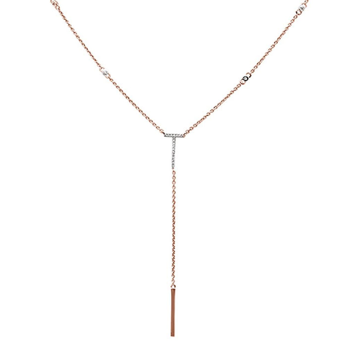 DIAMOND CLOSEOUT! .08ct 14kt Rose Gold Diamond Drop Lariat Pendant Necklace 18"+ 2" Ext.