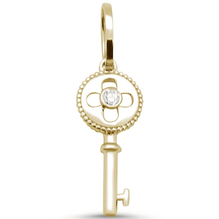 DIAMOND CLOSEOUT! .05ct 14kt Yellow Gold Diamond Pendant 1" Key