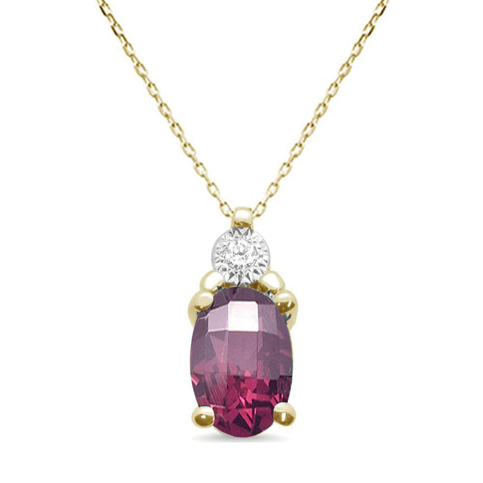 DIAMOND CLOSEOUT ! .92ct 10k Yellow Gold Rhodolite & Diamond Solitaire Pendant Necklace 18"