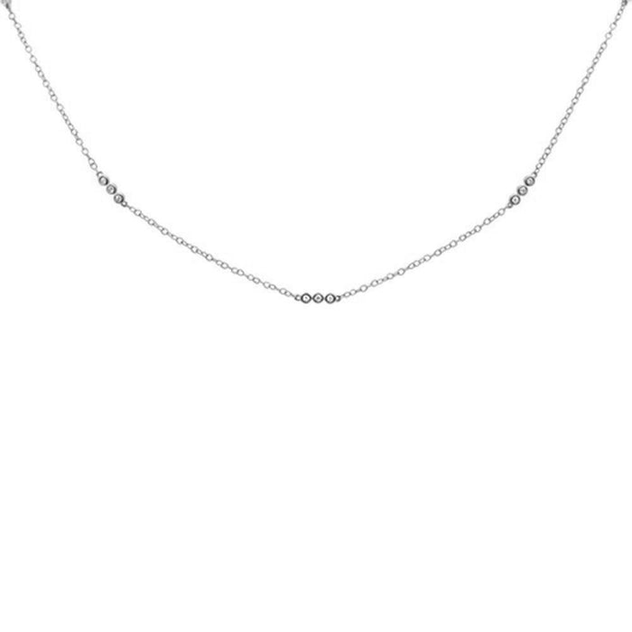 DIAMOND CLOSEOUT! .19ct 14k White Gold Diamond 3 Bezel Station Necklace 18" Long
