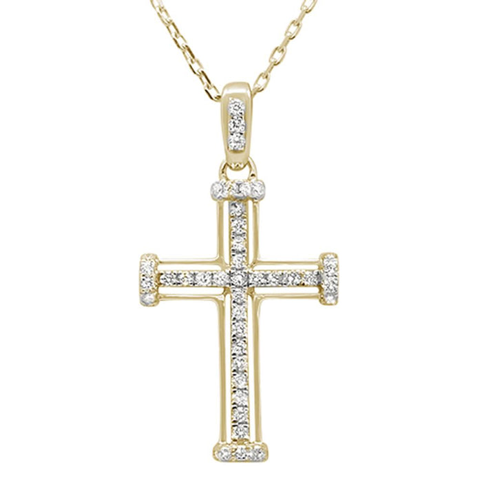 DIAMOND CLOSEOUT! .28ct 14k Yellow Gold Diamond Cross Pendant Necklace 18" Long