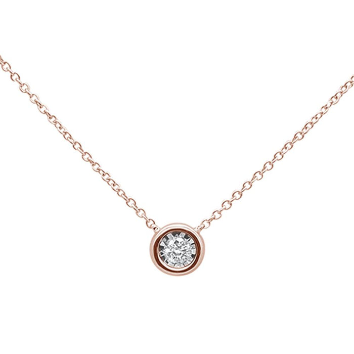 DIAMOND CLOSEOUT! .10ct 14k Rose Gold Diamond Bezel Solitaire Pendant Necklace 18"