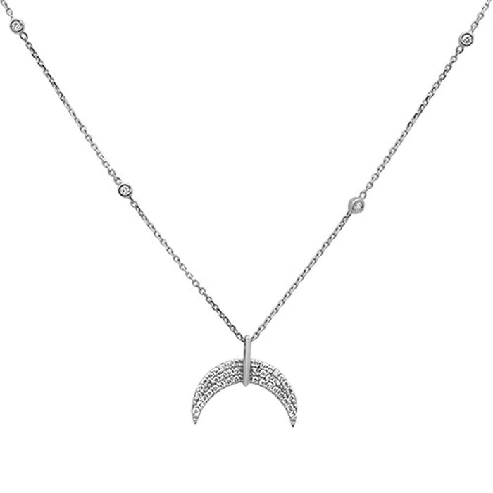 DIAMOND CLOSEOUT! .22ct 14k White Gold Crescent Moon Diamond Pendant Necklace 18"