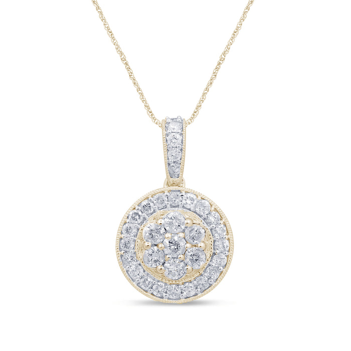 DIAMOND CLOSEOUT! 1.02ct 14k Yellow Gold Diamond Round Pendant Necklace 18" Long