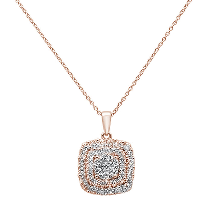 DIAMOND CLOSEOUT! .99ct 14k Rose Gold Diamond Square Pendant Necklace 18" Long