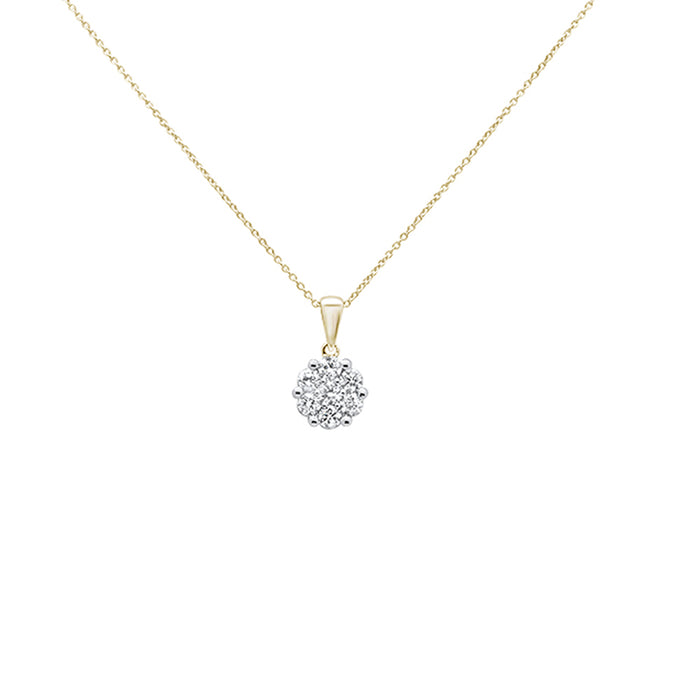 DIAMOND CLOSEOUT! .15cts 14k Yellow Gold Round Diamond Cluster Pendant Necklace 18" Long