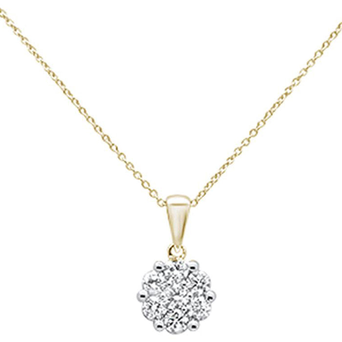 DIAMOND CLOSEOUT! .76cts 14k Yellow Gold Round Diamond Cluster Pendant Necklace 18" Long