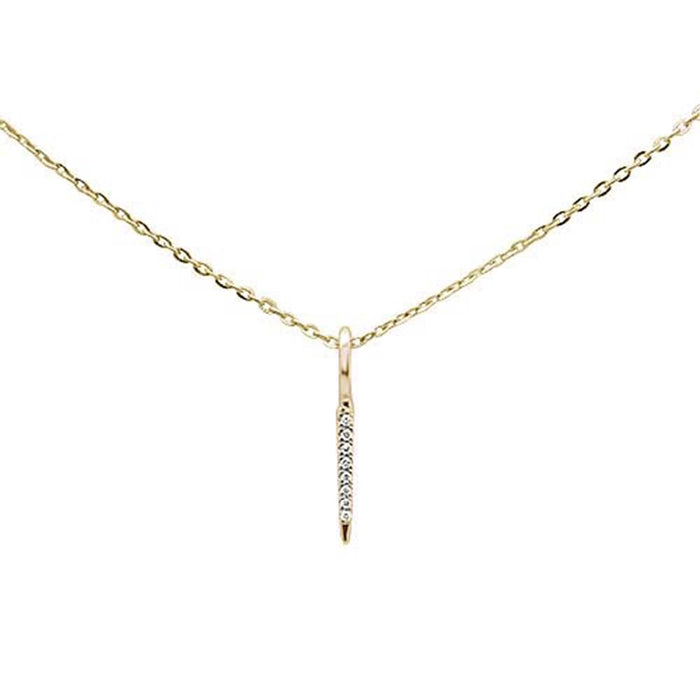DIAMOND CLOSEOUT! .01ct 14kt Yellow Gold Trendy Diamond Vertical Drop Pendant Necklace 16"+2"