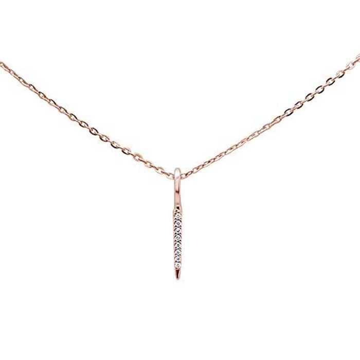 DIAMOND CLOSEOUT! .02ct 14kt Rose Gold Trendy Diamond Vertical Drop Pendant Necklace 16"+2"