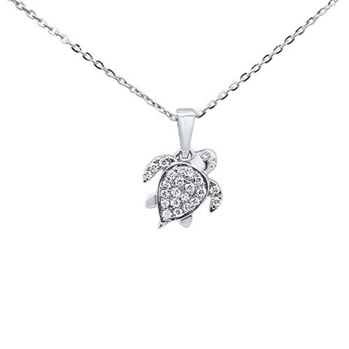 .14ct 14kt White Gold Turtle Love Heart Diamond Pendant Necklace 16"+2" Ext
