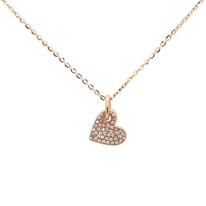 DIAMOND CLOSEOUT! .08ct 14k Rose Gold Diamond Dangling Heart Pendant Necklace 16" + 2" Ext