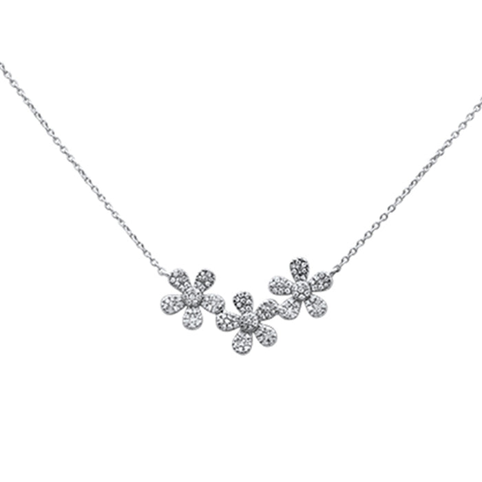 DIAMOND CLOSEOUT! .23ct 14k White Gold Diamond Three Flower Pendant Necklace 16" + 2" Ext