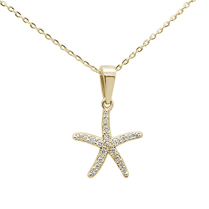 DIAMOND CLOSEOUT! .10ct 14K Yellow Gold Diamond Starfish Pendant Necklace 18"