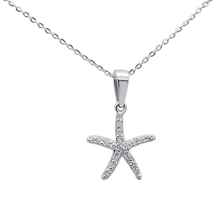 DIAMOND CLOSEOUT! .13ct 14K White Gold Round Diamond Starfish Pendant Necklace 18" Long Chain