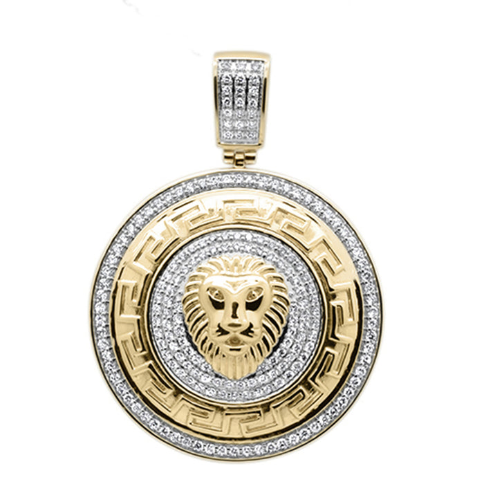 DIAMOND CLOSEOUT! 1.50ct F SI 10kt Yellow Gold Lion Greek Key Micro Pave Diamond Charm Pendant
