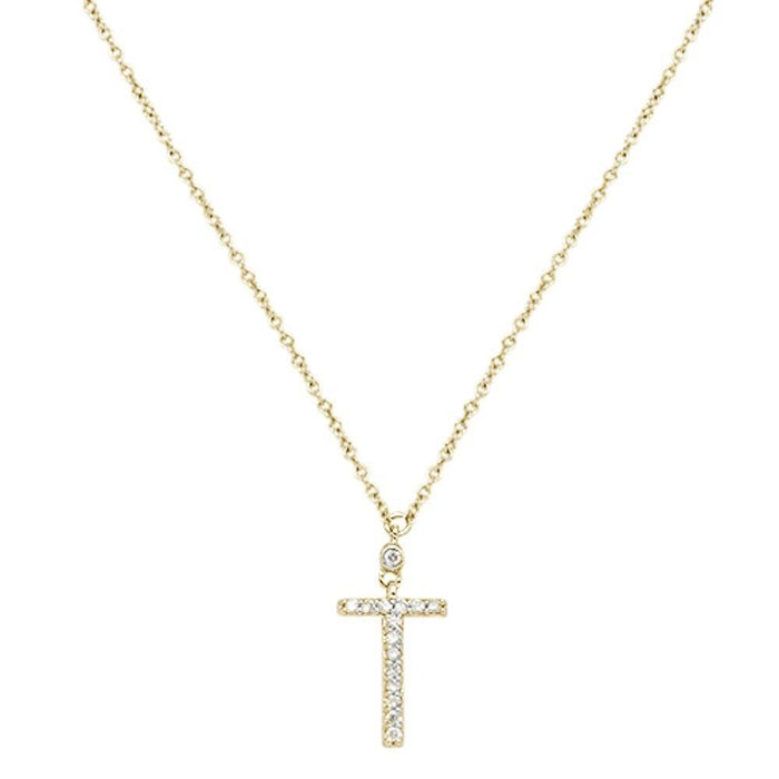 DIAMOND CLOSEOUT! .07cts 10kt Yellow Gold Round Diamond Cross Pendant Necklace 18" Long