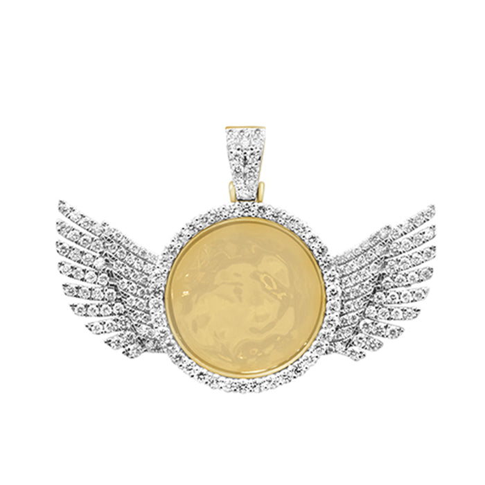 DIAMOND CLOSEOUT! 3.11ct G SI 10K Yellow Gold Wings Diamond Circle Micro Pave Iced Out Picture Locket Pendant