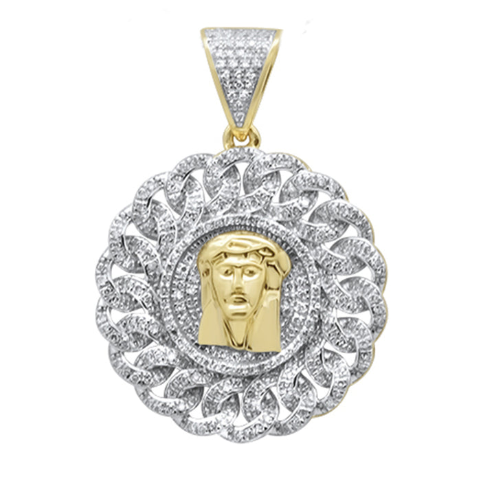 DIAMOND CLOSEOUT! .67ct G SI 10K Yellow Gold Micro Pave Jesus Head Medallion Charm Pendant
