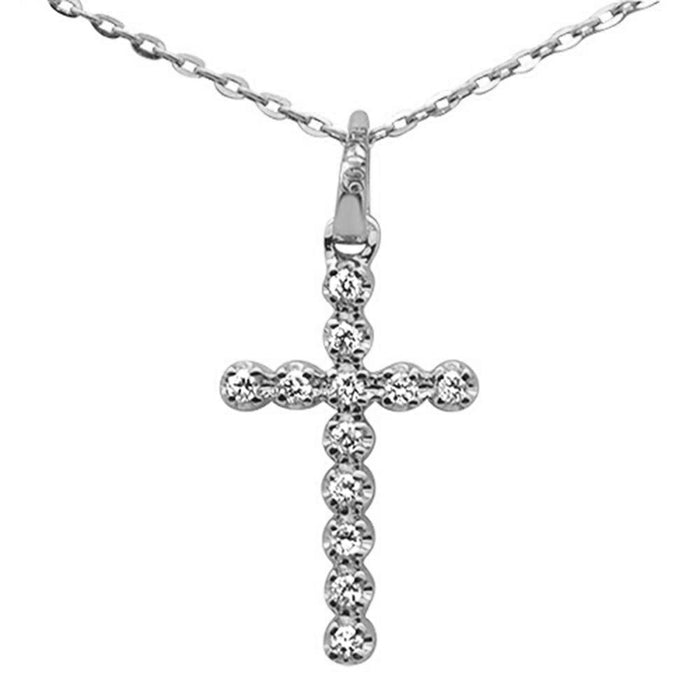 DIAMOND CLOSEOUT! .09ct F SI 14K White Gold Diamond Cross Pendant Necklace 16" +2" Ext