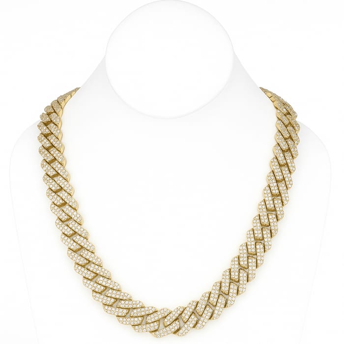 DIAMOND CLOSEOUT! 15MM 33.57ct 14KT Yellow Gold Diamond Micro Pave Miami Sqaure Cuban Link Necklace 22"
