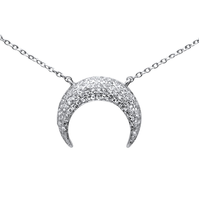 DIAMOND CLOSEOUT! .26ct G SI 14K White Gold Diamond Trendy Half Moon Pendant Necklace 16+2" Ext.
