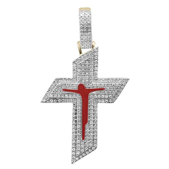 DIAMOND CLOSEOUT! .54ct G SI 10K Yellow Gold Diamond Micro Pave Iced Out Cross Charm Pendant